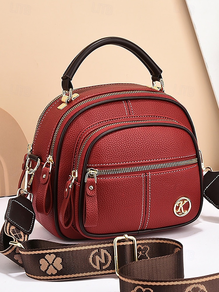 borsa a tracolla da donna in similpelle rossa con tracolla regolabile, più scomparti con cerniera e design compatto: perfetta per lavoro, viaggi e uso quotidiano del 2025 a $34.99 –P10