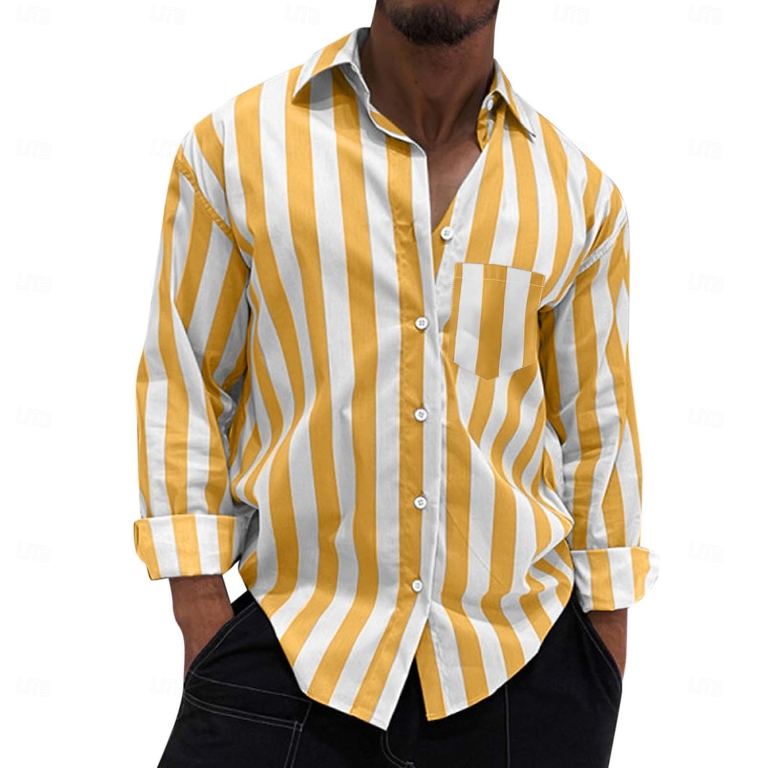 Voor heren Overhemd Zomer overhemd Normaal shirt Overhemd met knopen Geel Lichtgroen Rood Donkergroen Grijs Lange mouw Gestreept Kraag Vakantie Dagelijks Kleding Modieus Casual Comfortabel 2025 - $28.99 –P8