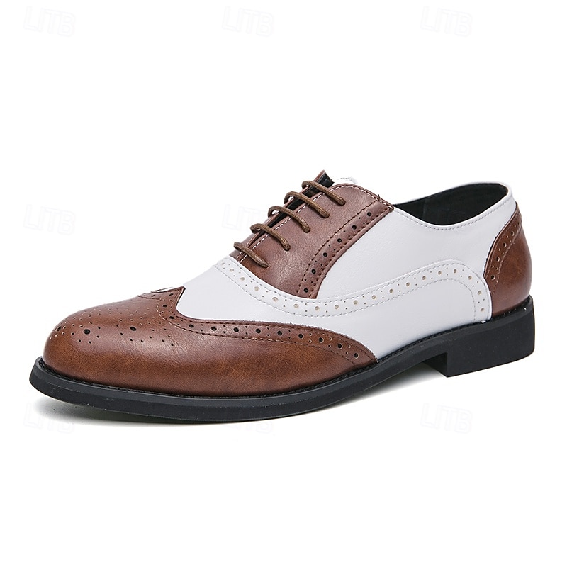 Herresko med tofarget vingetupp i oxford-brogues i brunt og hvitt, ekte skinn med gatsby-inspirerte vintage-sko fra 1920-tallet til bryllup, jazzfester og formelle arrangementer 2025 - $46.99 –P1