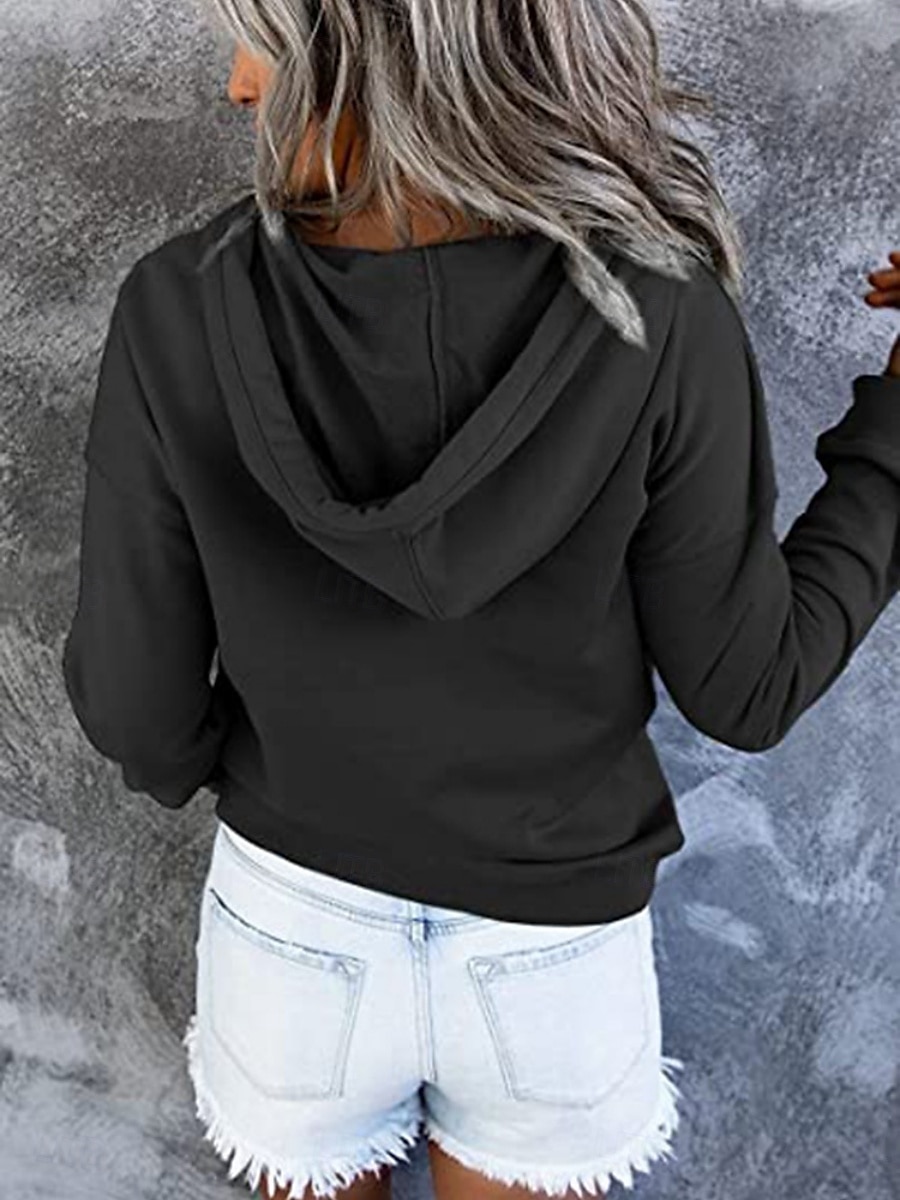 Mujer Casual Manga Larga Sudadera Tops regulares Calle Uso Diario Retazos Botones Negro Vino Morado Otoño Invierno 2025 - $38.99 –P8
