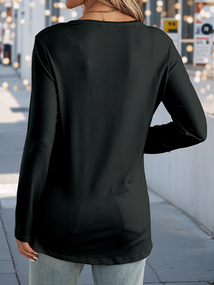 Pentru femei Tricou Câțel Casual Manșon Lung Stil Nautic Topuri obișnuite Zilnic Imprimeu Negru Primăvară Toamnă 2025 - $22.99 –P2
