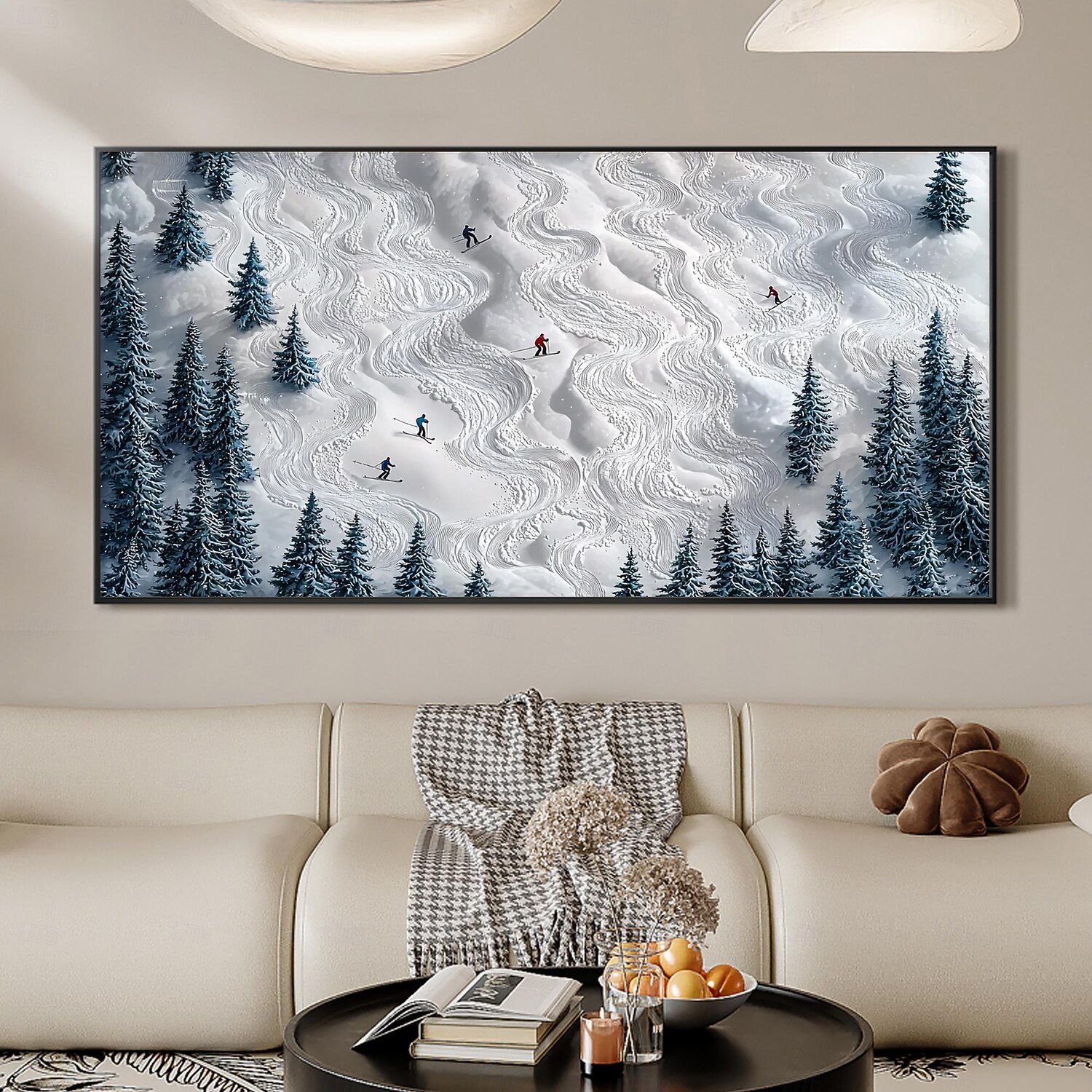 Handmade Original Skiing Painting Oil Painting On Canvas Abstract Texture Winter Landscape Painting Wall Art for Home Decor With Stretched Frame/Without Inner Frame Painting 2025 - $139.99 –P1