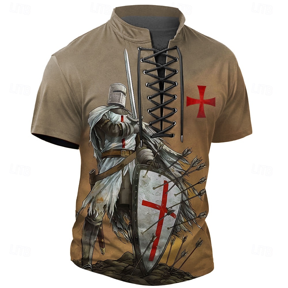 Men's Knights Templar Henley Shirt T shirt Tee Short Sleeve T shirt 3D Print Lace Up Neck Henley Shirt Casual Sports Outdoor Casual Daily Khaki Spring & Summer Clothing Apparel S M L XL XXL XXXL 2025 - $19.99 –P1