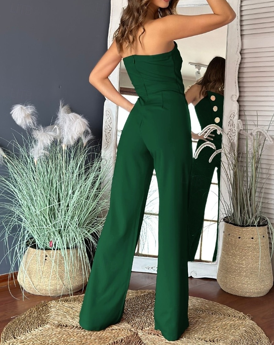 Dames Normaal Jumpsuit Elegant Effen Kleur Mouwloos Breed Been Strapless Knop Dagelijks Normale pasvorm Zwart Wit Rood Zomer 2025 - $36.99 –P6