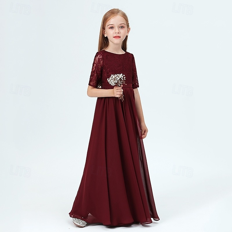 Enfants Fille Robe de fête Couleur unie Demi Manches Utilisation Maille Princesse Doux Maille Mi-mollet Robe Fourreau Robe en Tulle Eté Printemps Automne 2-12 ans Vin de 2025 ? $55.99 –P5