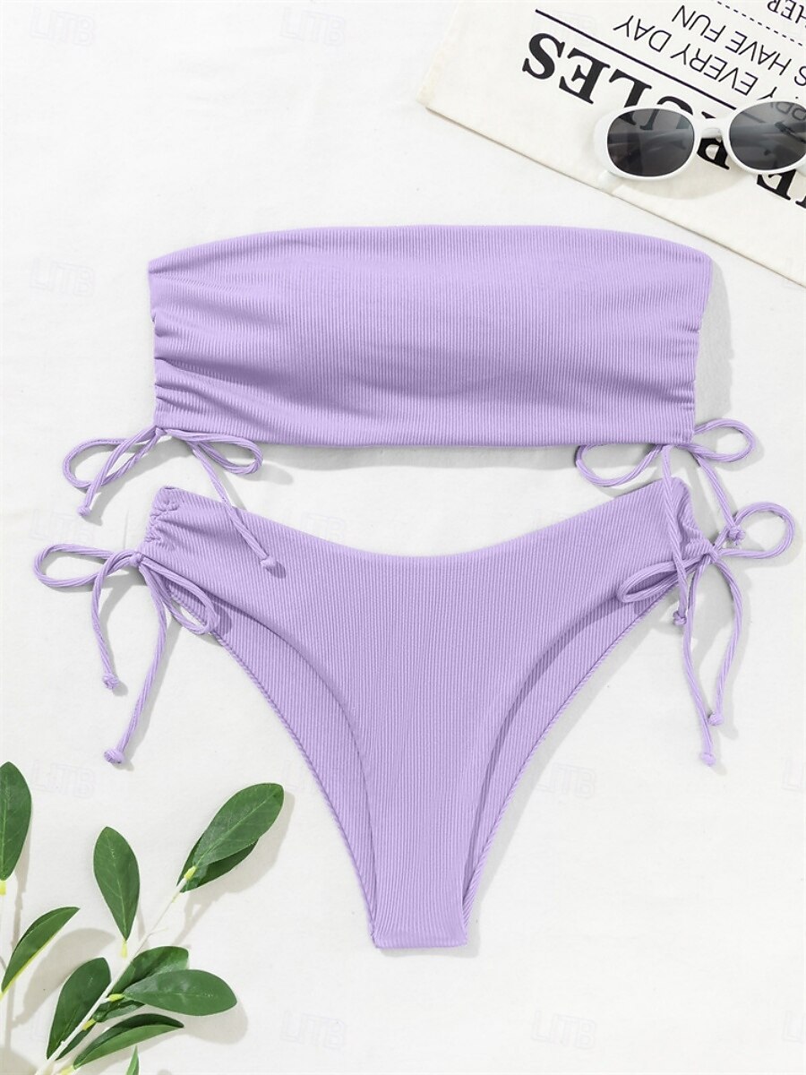Dam Badkläder Bikini 2 st Kaxig Baddräkt Öppen rygg Smal Semester Standkläder Ensfärgat Ärmlös Baddräkter 2025 - $28.99 –P3