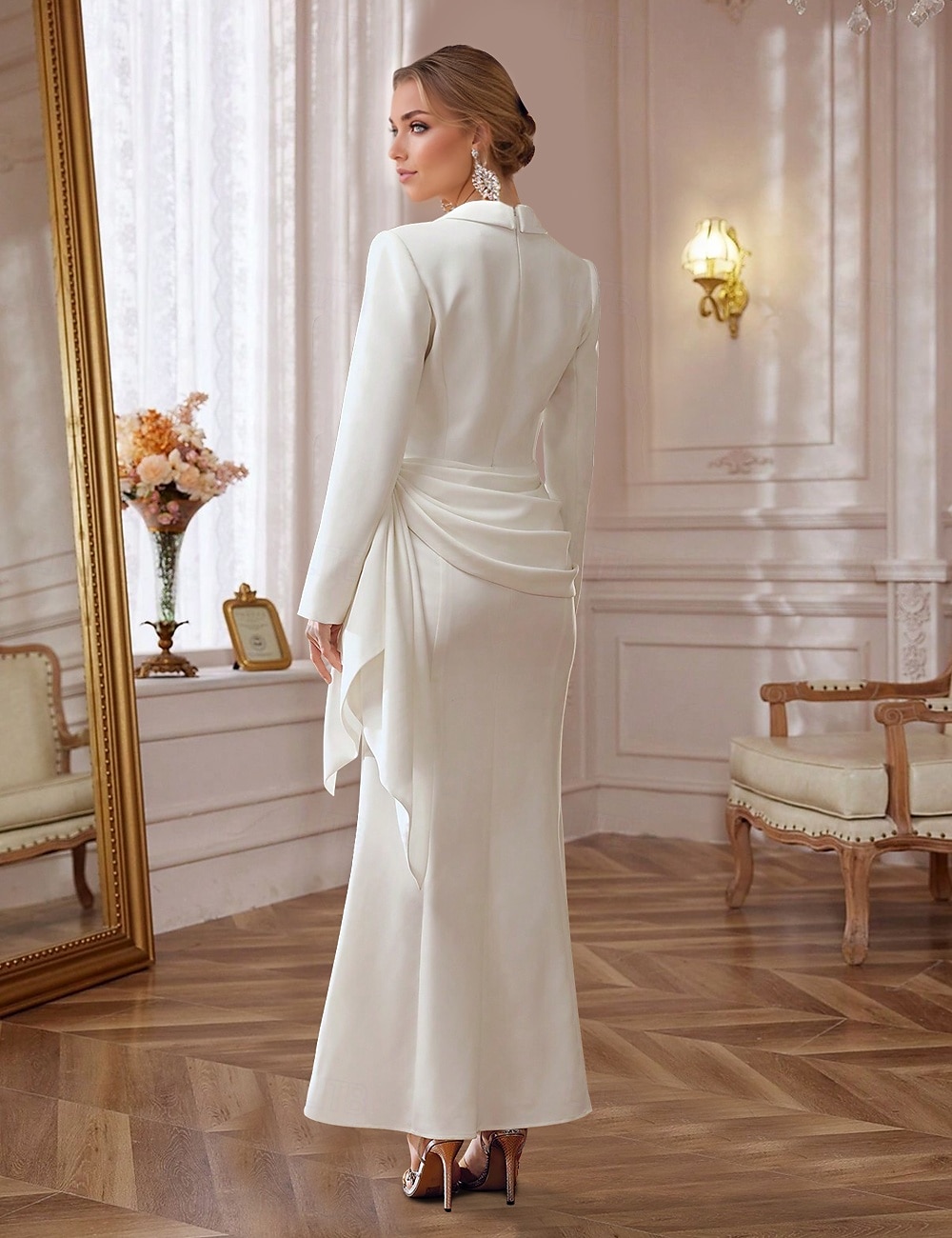 Blazer-Kleid A-Linie Abendkleid Elegantes Kleid Tuxedo-Kleid Formal Hochzeit Gast Bodenlange Lange Ärmel V-Ausschnitt Satin mit Strass 2025 2025 - $169.99 –P2