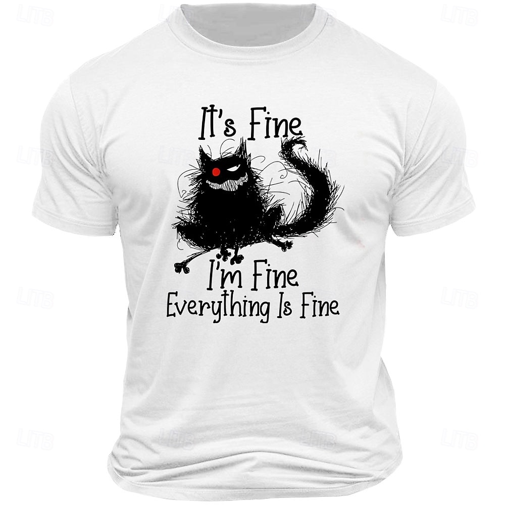 Per uomo Gatto Divertente Va tutto bene Maglietta 100% Cotone Manica Corta Grafico Camicia Nero Bianco Verde militare Maglietta comoda Vacanza Streetwear Abbigliamento di stilista del 2025 a $15.99 –P1