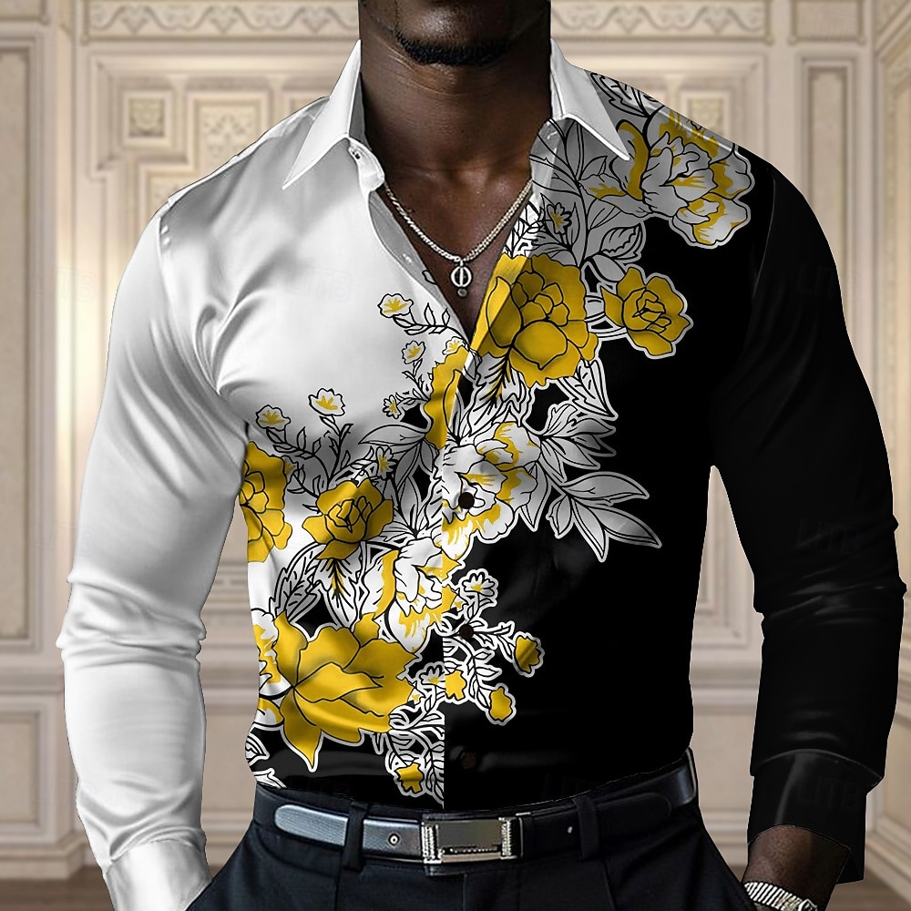Homme Floral Chemise décontractée Chemise boutonnée manche longue Décontractées Soirée Cadeau Casual Printemps Automne Col rabattu Boutonner Jaune Rouge Bleu Vert Gris de 2025 ? $27.99 –P4