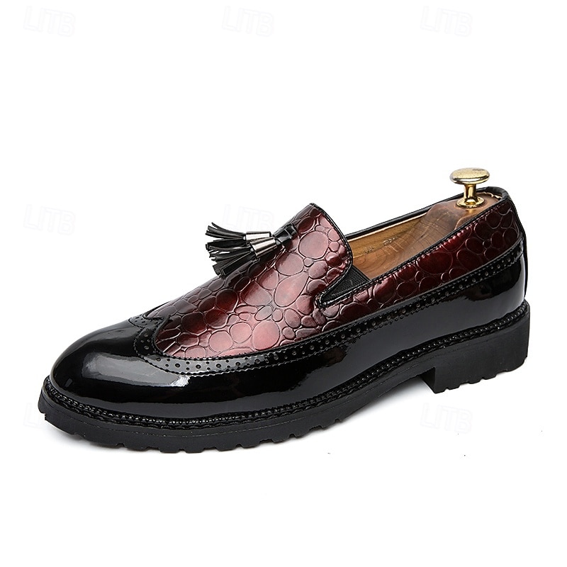 Herrloafers i svart och vitt i lackkonstläder – krokodilpräglade tofsar med grov sula för Gatsby-fest, bröllop, bal, elegant nattliv 2025 - $42.99 –P3