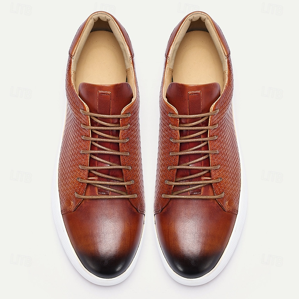bruna lädervävda sneakers med vit sula för män | mångsidig för casual och business casual 2025 - $94.99 –P4
