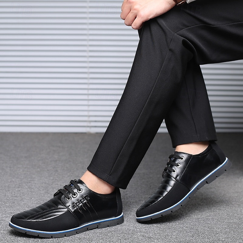 Freizeit-Schnürschuhe aus Kunstleder für Herren – stylische blaue und schwarze Low-Top-Sneaker mit rutschfester Sohle für den Alltag und halbformelle Anlässe 2025 - $46.99 –P8