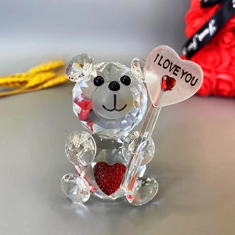 regali di San Valentino orsetto di cristallo con cuore - versatile decorazione per interni/esterni, perfetta per i compleanni & vacanze del 2025 a $7.99 –P5