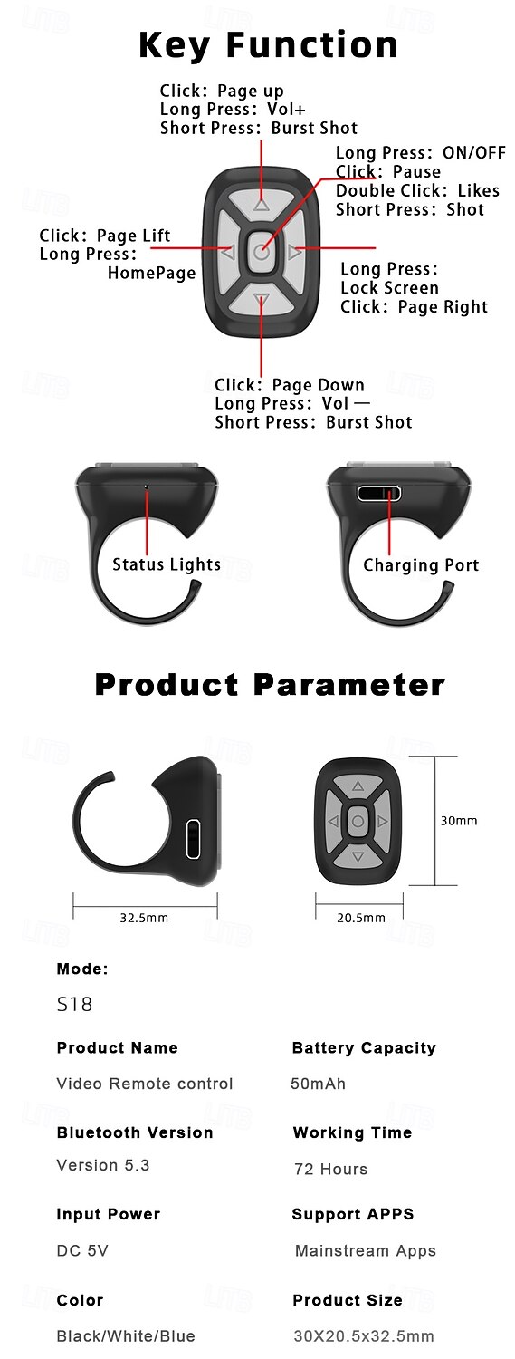 Smart Finger Ring Remote Control Novel Page Turning Shoot Mobile Phone10m Long Wireless Selfie Distance Ring Remote Controller 2025 - $18.99 –P12