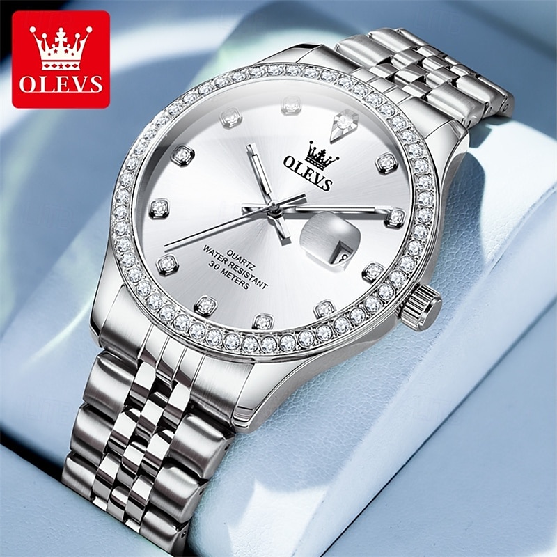 New Olevs Olevs Brand High-Grade Business With Diamond Men'S Watch Luminous Calendar Steel Belt Simple Leisure Fashion Quartz Watch Waterproof Sports Men'S Wristwatch 2025 - $36.99 –P1