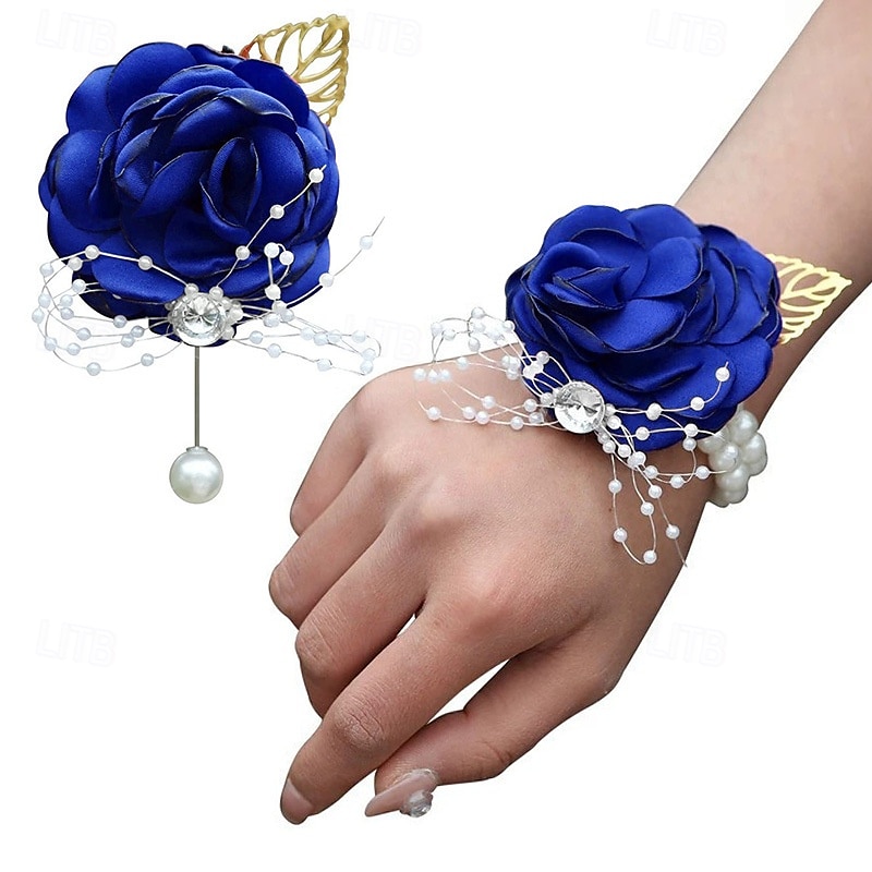 Pachet de 2 set de butoniere pentru încheietura mâinii, trandafir artificial, floare de mătase lucrată manual, pentru flori de nuntă, accesorii, decor costum de bal 2025 - $7.99 –P13