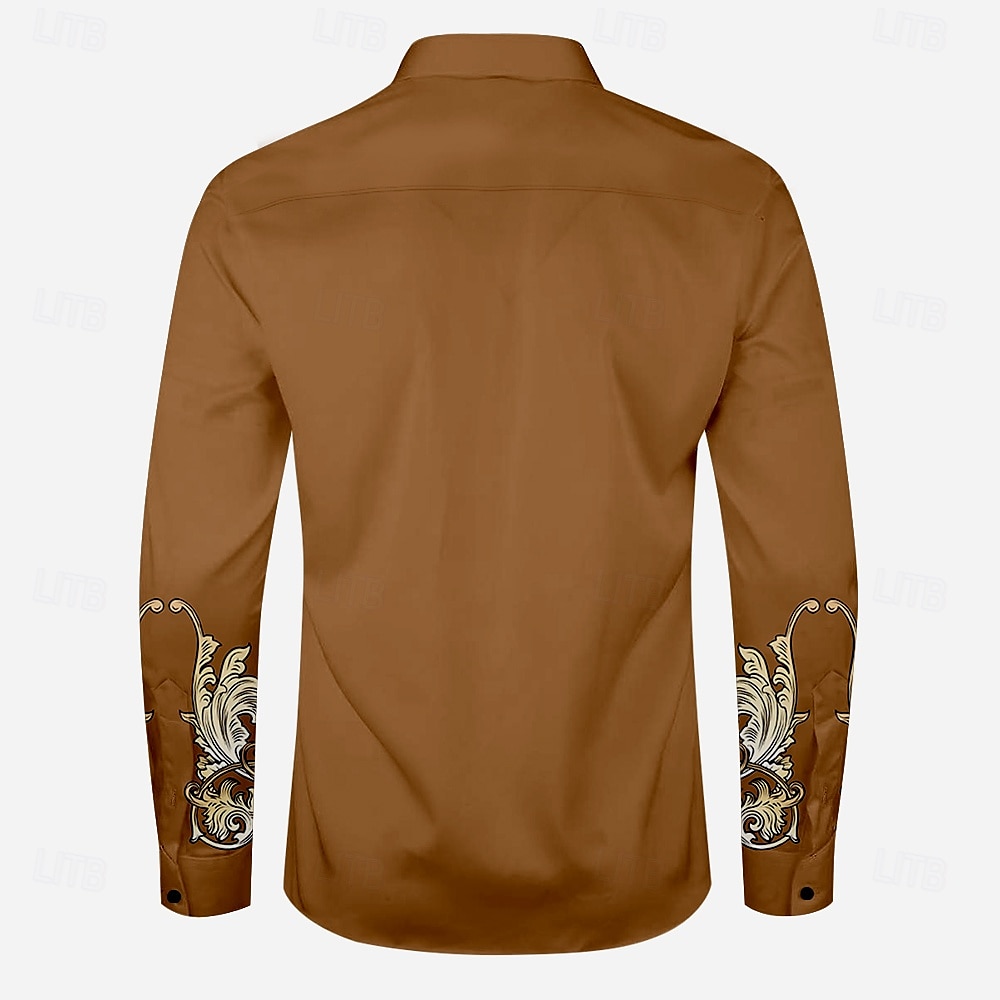 Herren Blumenmuster Westernhemd Cowboy-Shirt Langarm Western Lässig Umlegekragen Knopf hoch Braun 2025 - $25.99 –P2
