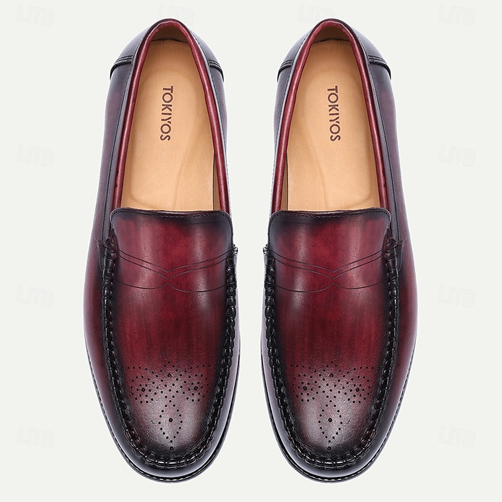 stilvolle burgunderfarbene Leder-Loafer mit handgenähten Brogue-Details für Herren | perfekt für Freizeit und Business Casual 2025 - $94.99 –P5