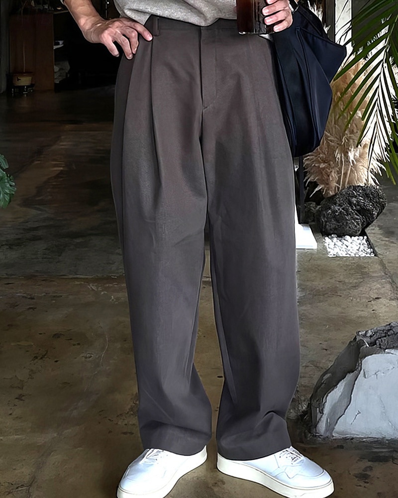 Homens Social Calças chinês Calças Plissadas Botões Bolsos Perna reta Tecido Conforto Formal Festa Trabalho Moda Estilo Clássico Preto Cinzento Escuro Micro-Elástica de 2025 por $23.99 –P2