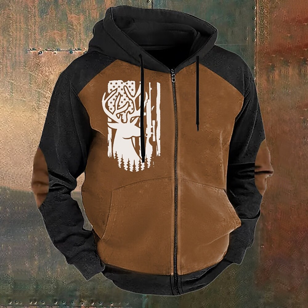 Per uomo Bandiera americana degli Stati Uniti Cervo Felpe Felpa con cappuccio Felpa con cappuccio Con cappuccio Di tendenza Stampa 3D Da mare Da caccia Nero Marrone Cerniera A cordoncino Autunno del 2025 a $29.99 –P5