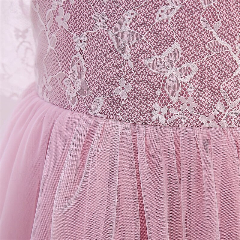 Blomsterpikekjole Barn Jente Prinsesse kjole Ytelse Bryllup Fest Elegant Vakker Netting Helfarge Kortermet Crew-hals Rosa 4 år + 2025 - $38.99 –P5
