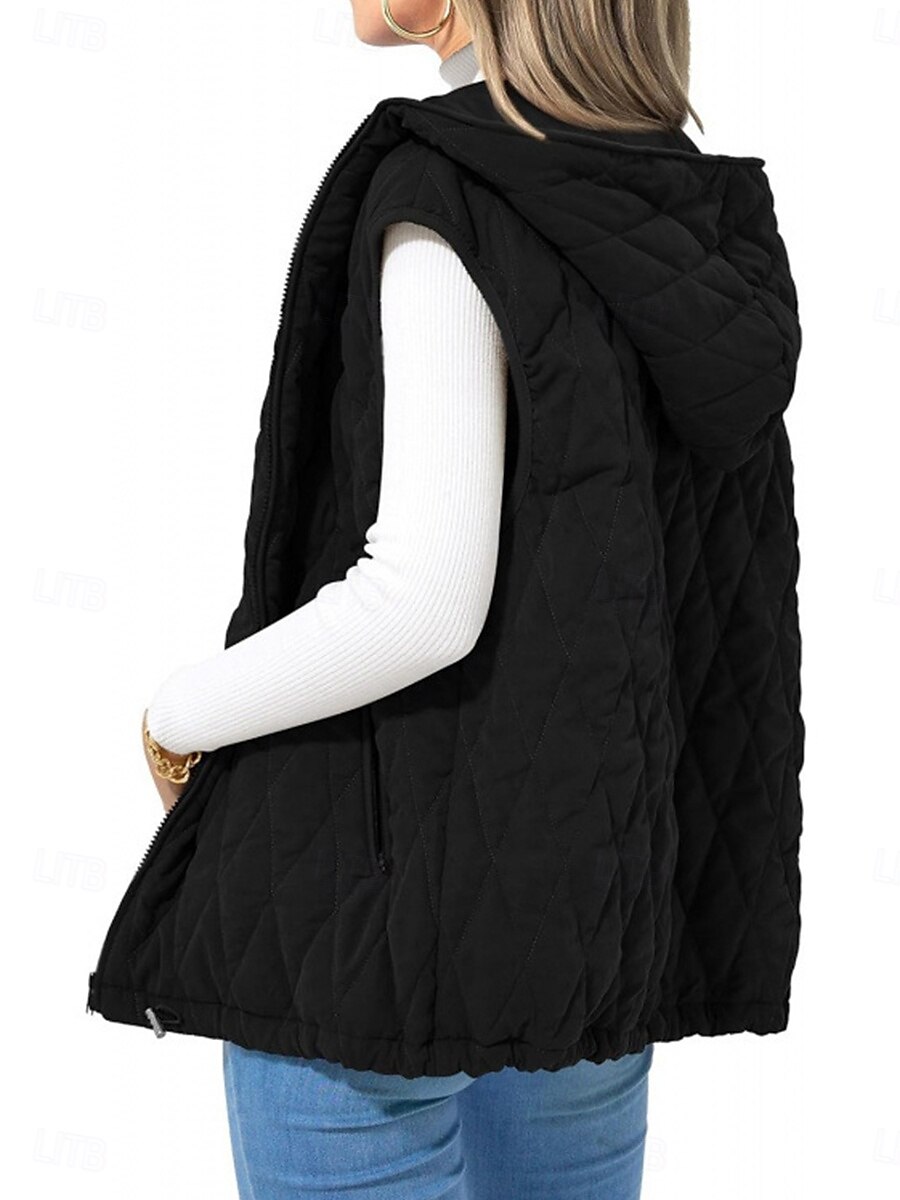 Damen Puffer Weste Steppweste Windundurchlässig warm halten Patchwork Einfach Feste Farbe Täglich Standard Mit Kapuze Regular Fit Ärmellos Oberbekleidung Schwarz Weiß Kamel Herbst Winter 2025 - $52.99 –P3