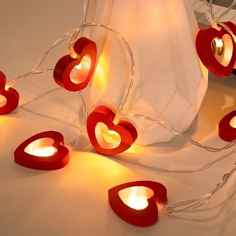 10/20LEDs Valentine's Day Wooden Heart String Lights LED Fairy Lights Hanging Wood Love Lamp Garland Valentine's Day Wedding decor 2025 - $12.99 –P4
