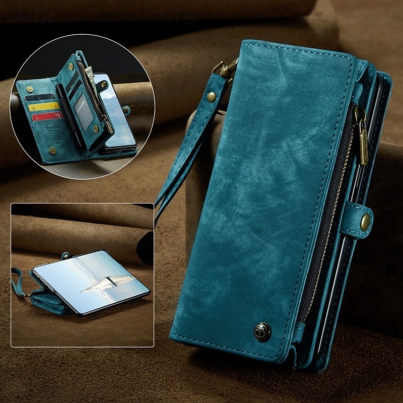 Phone Case For Samsung Galaxy Z Fold 6 Z Fold 5 Z Fold 4 Wallet Case with Stand Holder Zipper with Wrist Strap Retro TPU PU Leather 2025 - $34.99 –P10