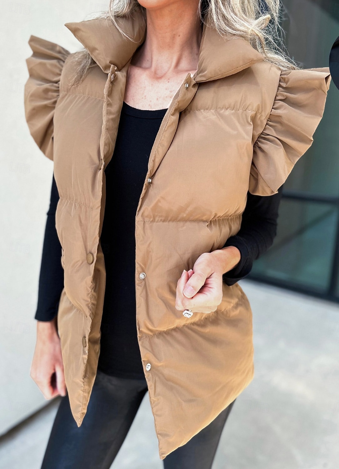 Dames Vest Buiten Straat Dagelijks Herfst Winter Normaal jas Normale pasvorm Houd Warm Ademend Hedendaags Stijlvol Jacks Mouwloos Effen Kleur Met zakken Zwart Blozend Roze Khaki 2025 - $41.99 –P7