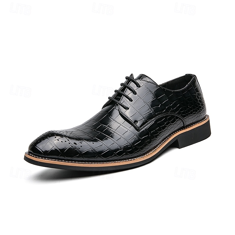Sapatos oxford masculinos de couro sintético com padrão de crocodilo preto - calçados formais clássicos com cadarço para negócios e ocasiões especiais de 2025 por $46.99 –P3