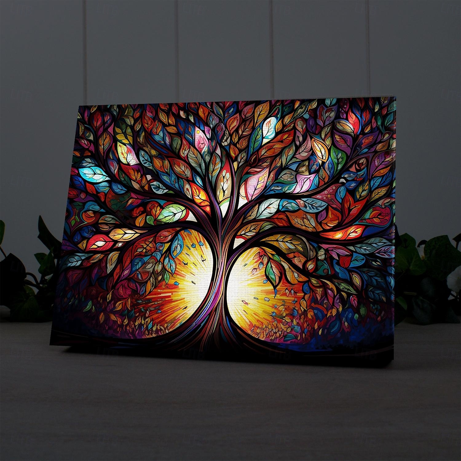 Tree of Life LED Canvas Wall Art Stained Glass Printing LED Lighted Up Wall Decor 2AA Battery Operated Lighted Canvas Print LED Light Kitchen Bedroom or Home Decor 2025 - $50.99 –P3