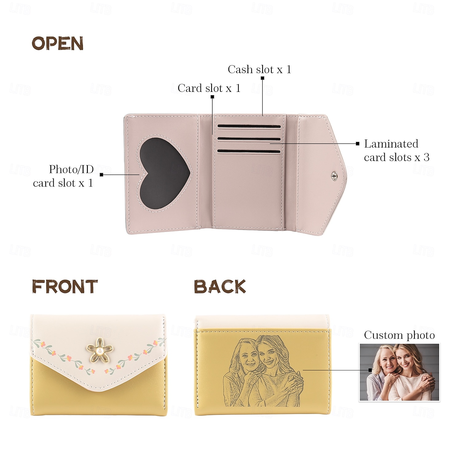 Portafoglio in PU inciso personalizzato miglior regalo per mamma – Regalo di matrimonio personalizzato per coppia portafoglio in pelle a pieghe con foto floreale per lei regalo per matrimonio festa del 2025 a $20.99 –P1