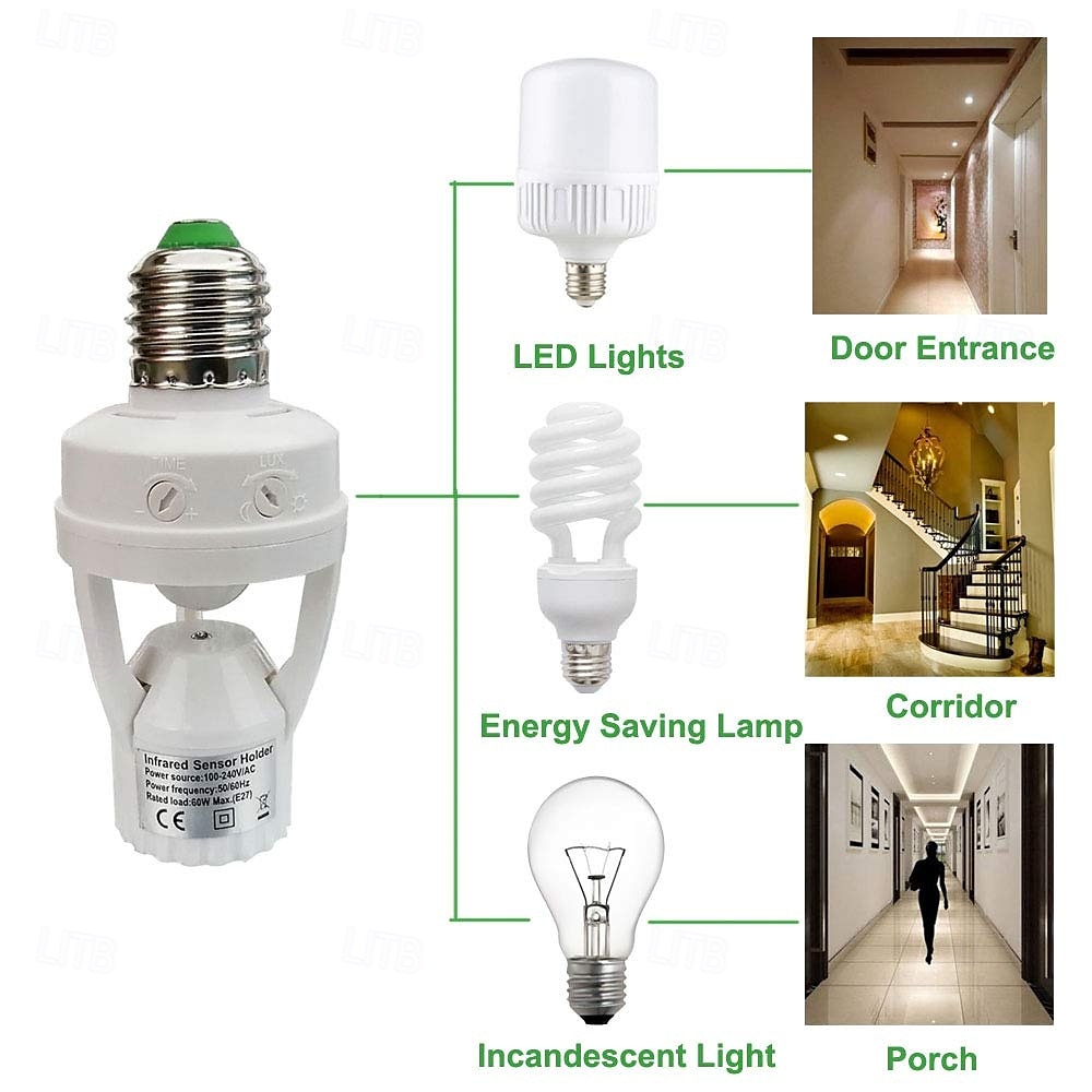 bewegingssensor lichtfitting e26/e27 slimme lamp lamphouder adapter automatische aan/uit lichtregeling geschikt voor garage kelder veranda berging 2025 - $14.99 –P4