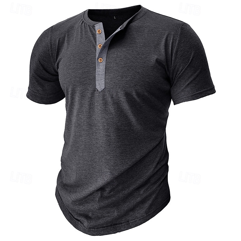 Men's T Shirt Henley Shirt Tee Top Short Sleeve Plain Fashion Designer Basic Button Up Henley Vacation Street Going out Spring & Summer Gray Henley T-Shirt 2026 - $18.99 –P6