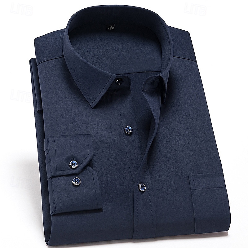 Hombre Camisa para Vestido Camisa sin planchar Resistente al agua Plano Diario Exterior Azul Marino Manga Larga Cuello Verano Primavera Ropa 2026 - $28.99 –P7