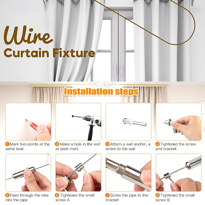 Adjustable Indoor Outdoor Wire Curtain Rod Room Divider Hanging System with 24 Clips Wire Hanging System For Tapestry Clothesline Clothes Hanger Craft Art Decoration on Walls 2026 - $32.99 –P3