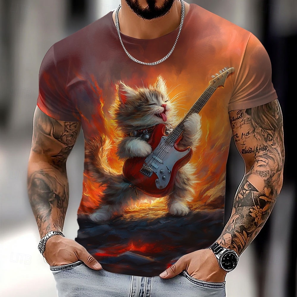 Men's Cat Guitar T Shirt Short Sleeve T shirt 3D Print Crew Neck Shirt Exaggerated Designer Party Holiday Red Summer Spring Clothing Apparel S M L XL XXL XXXL 2026 - $19.49 –P1