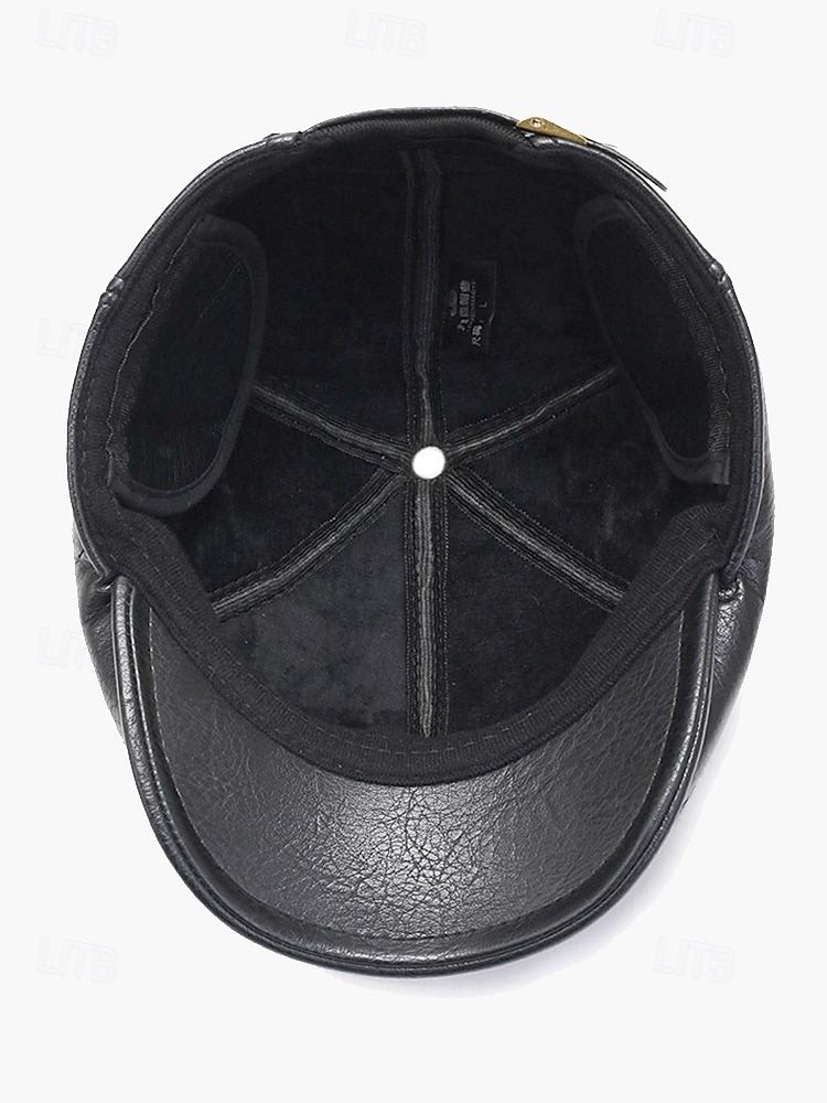 Herren-Baskenmütze aus Kunstleder mit Ohrenklappen – stylische Wintermütze mit Ohrenschutz für die Freizeit und Outdoor-Aktivitäten 2025 - $14.99 –P6