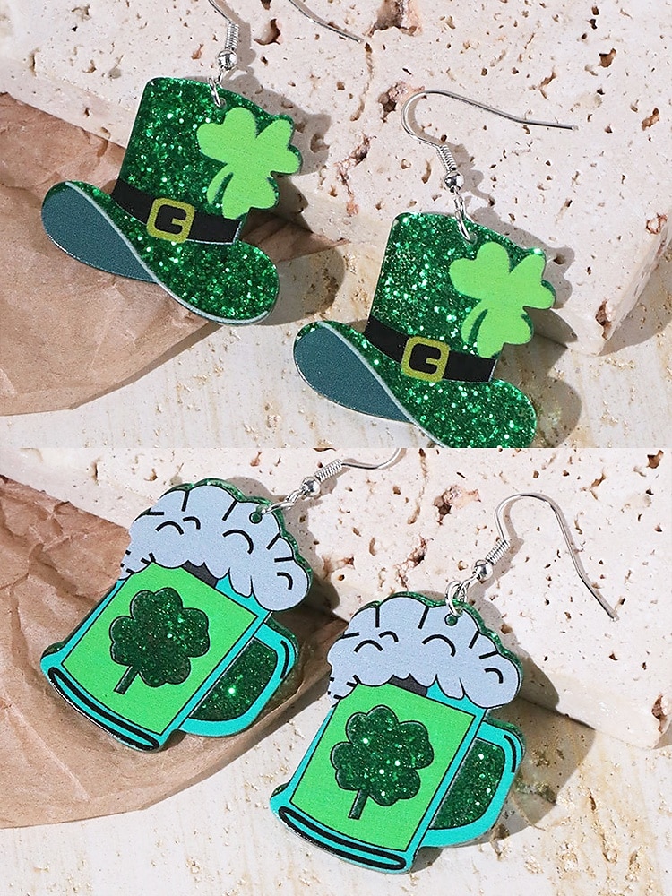 Grüne Glitzerhut-Ohrringe zum St. Patrick's Day – Kleeblatt-Design, lustiger festlicher Schmuck für Frauen, perfekt für irische Feiern und Feiertagspartys 2025 - $3 –P6