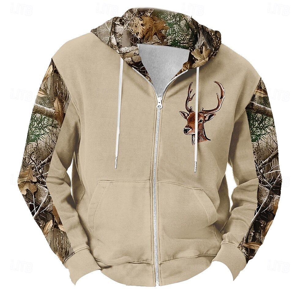 Homme Camouflage Cerf Sweats à capuche Mode Quotidien manche longue À capuche Vacances Chasse Noir Marron Cordon de serrage Fermeture éclair Automne Hiver Designer de 2025 ? $29.99 –P1