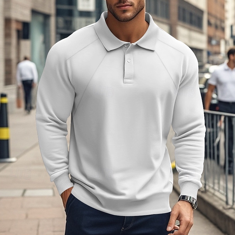 Per uomo Felpa Pullover Polo da golf Formale Ufficio Classico Manica lunga Di tendenza Comodo Tinta unica Liscio Bottoni Autunno Inverno Nero Bianco Verde Cachi Grigio Felpa Pullover del 2026 a $31.99 –P2
