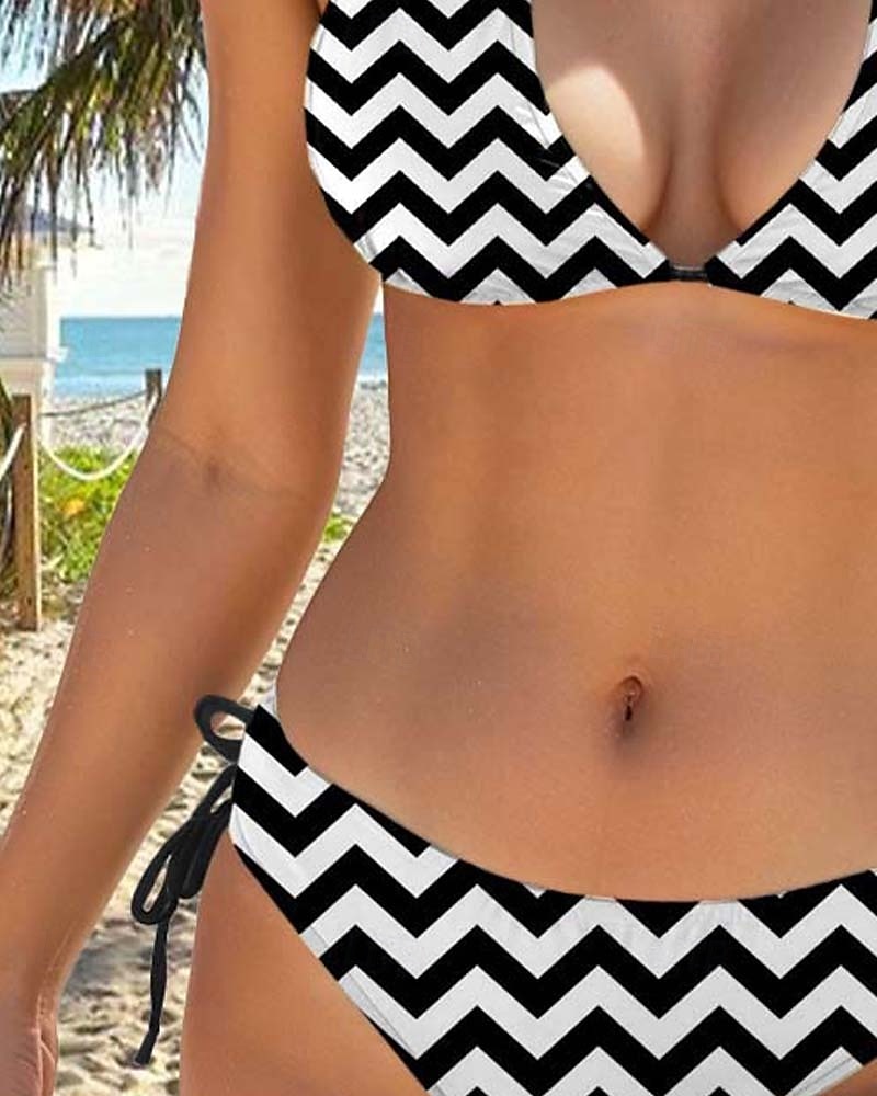 Damernas baddräkter Bikini 2 delar tuff baddräkt rygglös slim semester strandkläder geometrisk V-hals ärmlös baddräkt 2025 - $26.99 –P3