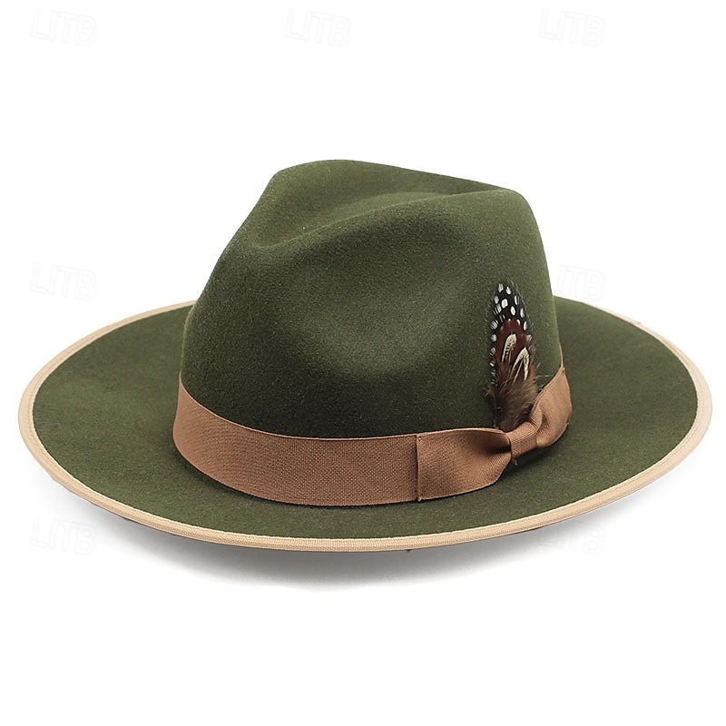 Bărbați Pălărie Kentucky Derby Palarie de soare Pălărie de cowboy Căciulă Fedora Trilby Negru Roșu-aprins De Lână Stil Vintage Modă secolul al 18-lea Statul Texas Zilnic Tematica Bloc Culoare Crem 2026 - $18.49 –P9