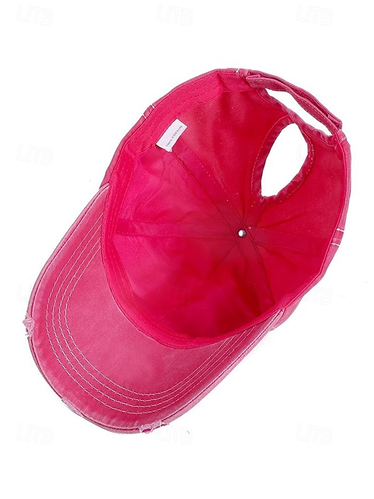 distressed baseballcaps for kvinner med stjernebroderi, hestehale-hulldesign, justerbar hatt i vintagestil for utendørsaktiviteter, sport og fritidsklær 2025 - $11.99 –P5
