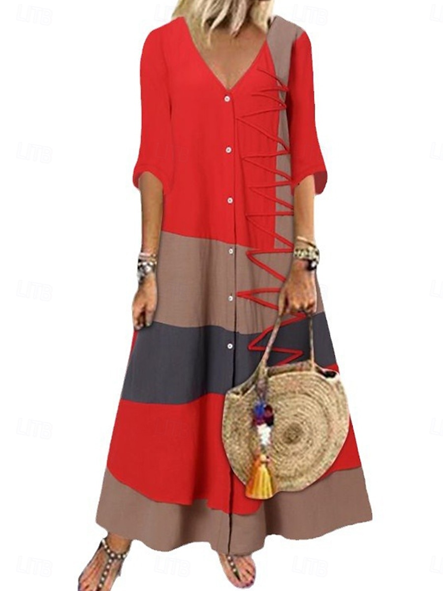 Women's Color Block Boho Dress V Neck Maxi Dress Vintage Ethnic Bohemian Half Sleeve Summer Spring S M L XL XXL XXXL XXXXL XXXXXL 2025 - $41.99 –P4