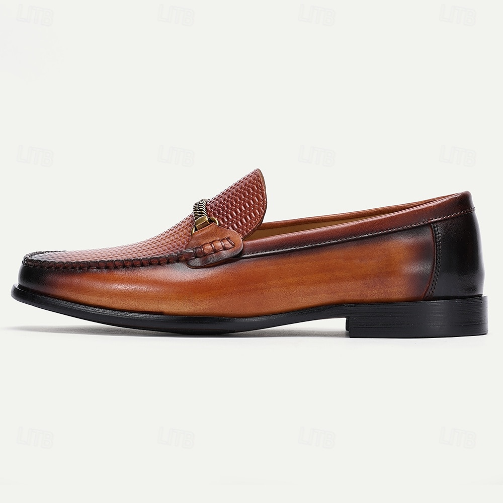 Stylish Brown Leather Loafers with Woven Detail and Metal Bit for Men | Perfect for Casual and Business Casual 2025 - $94.99 –P3
