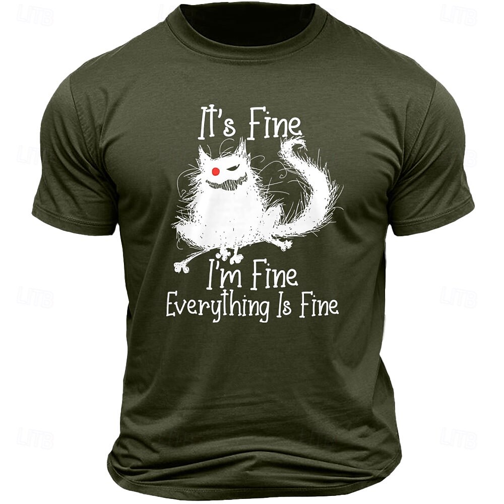 Per uomo Gatto Divertente Va tutto bene Maglietta 100% Cotone Manica Corta Grafico Camicia Nero Bianco Verde militare Maglietta comoda Vacanza Streetwear Abbigliamento di stilista del 2025 a $15.99 –P3