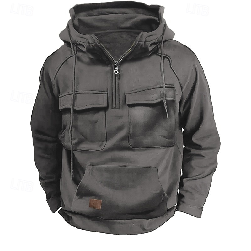 Per uomo Felpa con cappuccio Felpa con cappuccio e cerniera a un quarto Felpa con cappuccio tattica Nero Verde militare Blu Cachi Grigio scuro Con cappuccio Liscio Tasche Sportivo Giornaliero Per del 2025 a $32.99 –P6