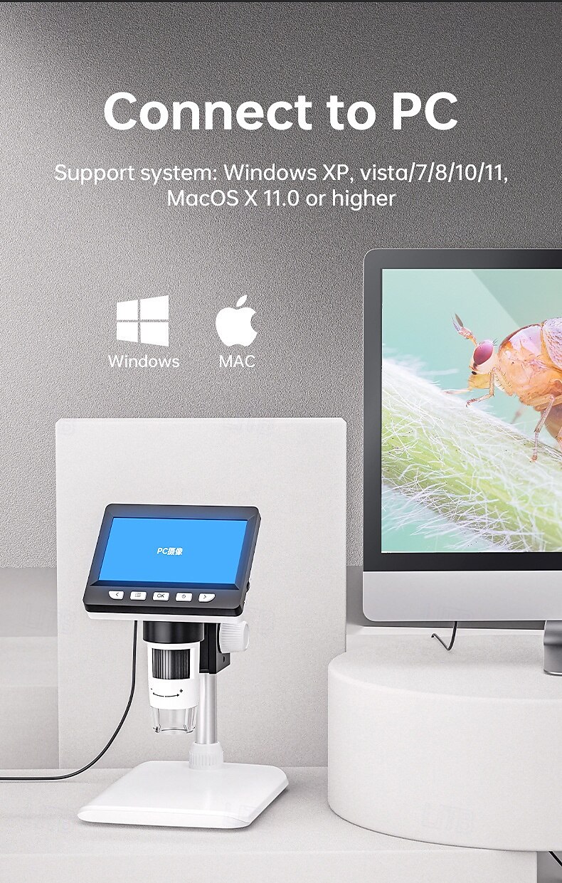 цифровой электронный микроскоп 4.3in 1000x 2mp прозрачный дисплей с подсветкой и подставкой цифровой микроскоп usb промышленный ремонтный инспекционный инструмент 2025 - $95.99 –P5