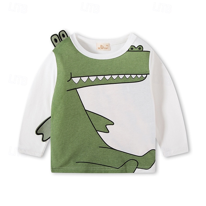 Multipack 2st Pojkar Rund hals Långärmad Grön+Grå T-shirt T-tröja Mönster Grafisk Semester Dagliga kläder 100 % bomull Vår & sommar 2025 - $18.49 –P4